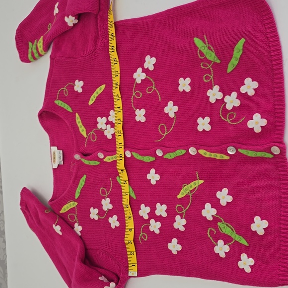 Talbots Pink Ramie Blend Cardigan Felt Sweet Peas Floral Embroidery Size Medium - Picture 10 of 13